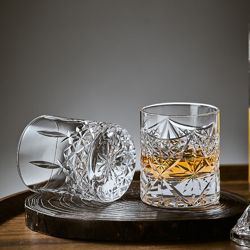 Hand Carved Whiskey Polished Carved Crystal Glasses - Short Sword Flower-Short SUNFLOWER-Short Circle Plaid-High Grid-High Sword Flower- Cellar Wall- 5818810