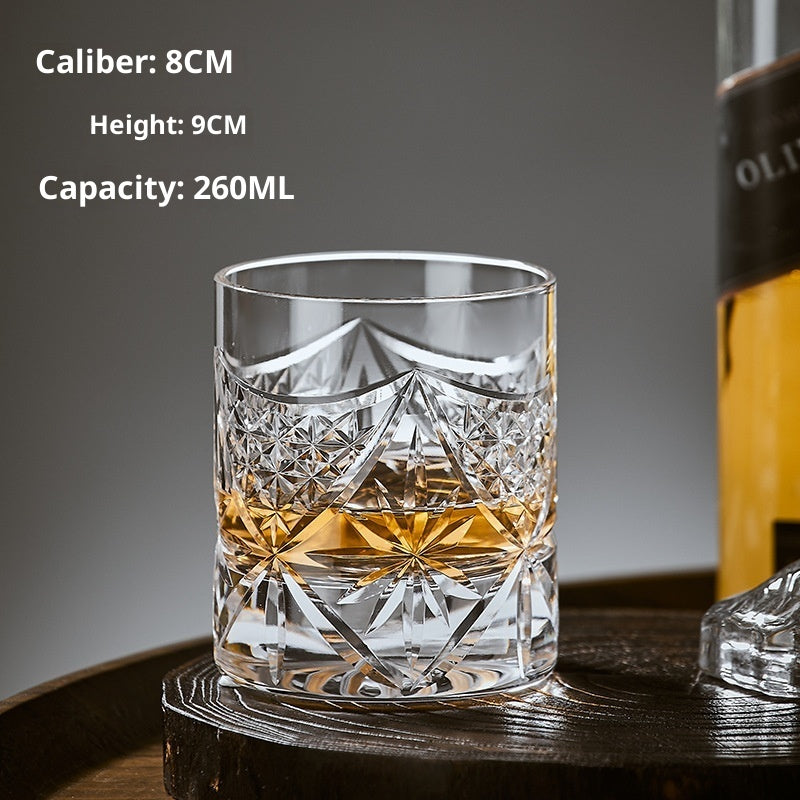 Hand Carved Whiskey Polished Carved Crystal Glasses - Short Sword Flower-Short SUNFLOWER-Short Circle Plaid-High Grid-High Sword Flower- Cellar Wall- 81331333