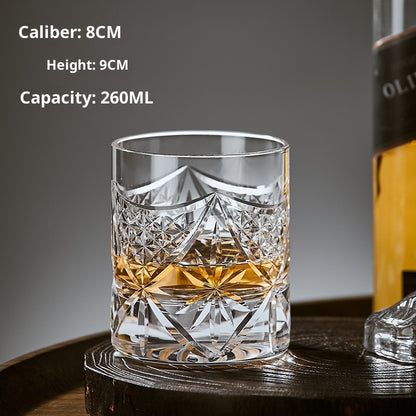 Hand Carved Whiskey Polished Carved Crystal Glasses - Short Sword Flower-Short SUNFLOWER-Short Circle Plaid-High Grid-High Sword Flower- Cellar Wall- 81331333