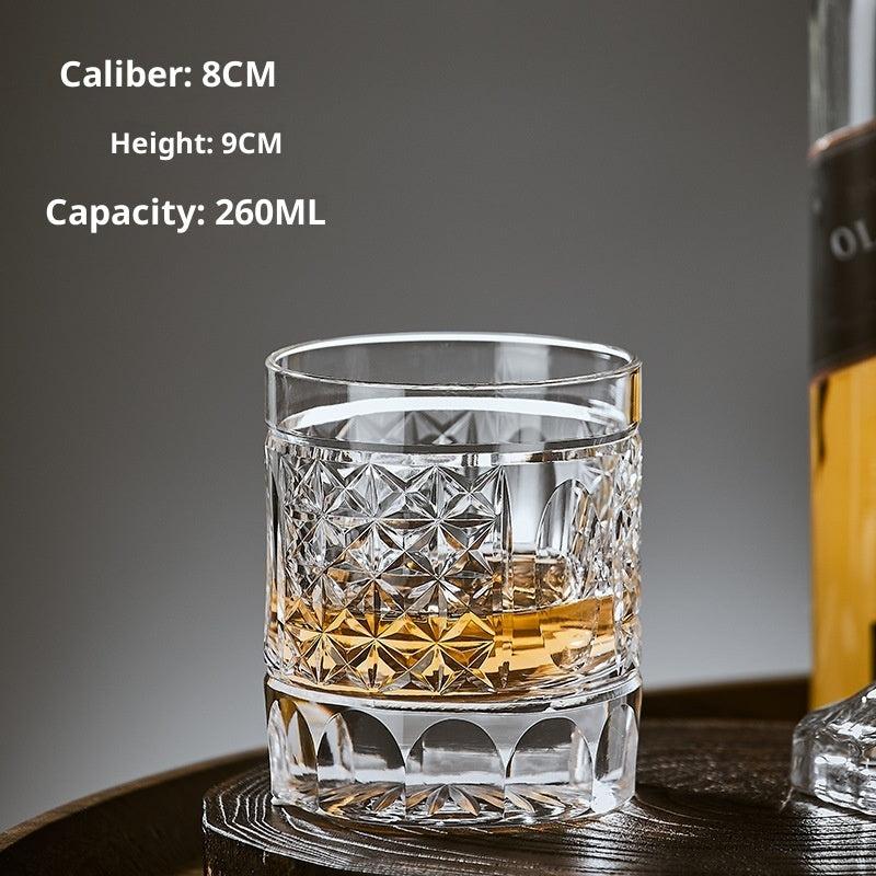 Hand Carved Whiskey Polished Carved Crystal Glasses - Short Sword Flower-Short SUNFLOWER-Short Circle Plaid-High Grid-High Sword Flower- Cellar Wall- 33929230