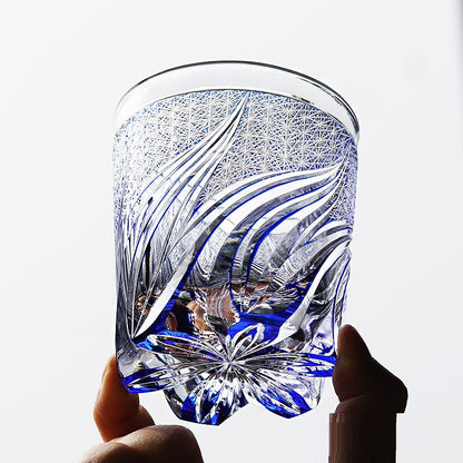 Household Carved Japanese Style Edo Cut Crystal Glasses - Blue Bright-Blue Butterfly Return-Green- Cellar Wall- 97048319