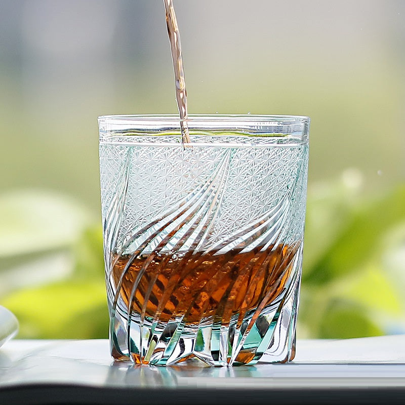 Household Carved Japanese Style Edo Cut Crystal Glasses - Blue Bright-Blue Butterfly Return-Green- Cellar Wall- 40765552