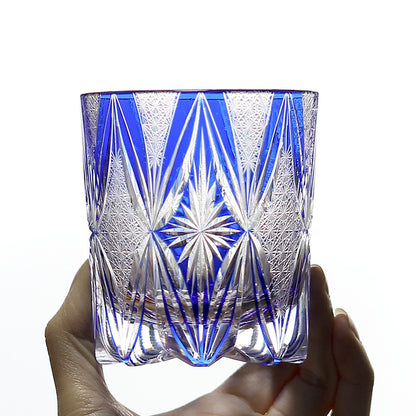 Household Carved Japanese Style Edo Cut Crystal Glasses - Blue Bright-Blue Butterfly Return-Green- Cellar Wall- 21235927