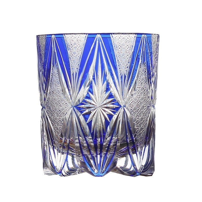 Household Carved Japanese Style Edo Cut Crystal Glasses - Blue Bright-Blue Butterfly Return-Green- Cellar Wall- 30396296