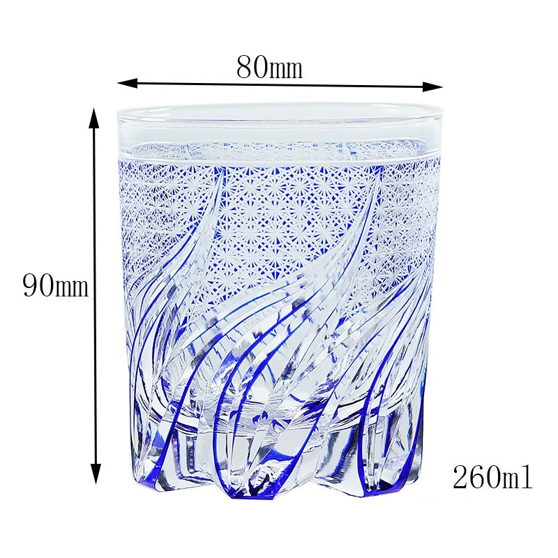 Household Carved Japanese Style Edo Cut Crystal Glasses - Blue Bright-Blue Butterfly Return-Green- Cellar Wall- 23289672