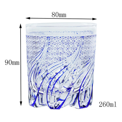 Household Carved Japanese Style Edo Cut Crystal Glasses - Blue Bright-Blue Butterfly Return-Green- Cellar Wall- 23289672