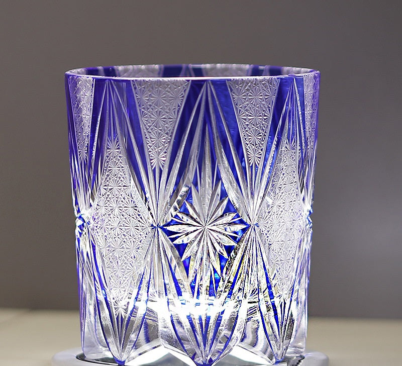 Household Carved Japanese Style Edo Cut Crystal Glasses - Blue Bright-Blue Butterfly Return-Green- Cellar Wall- 99779803