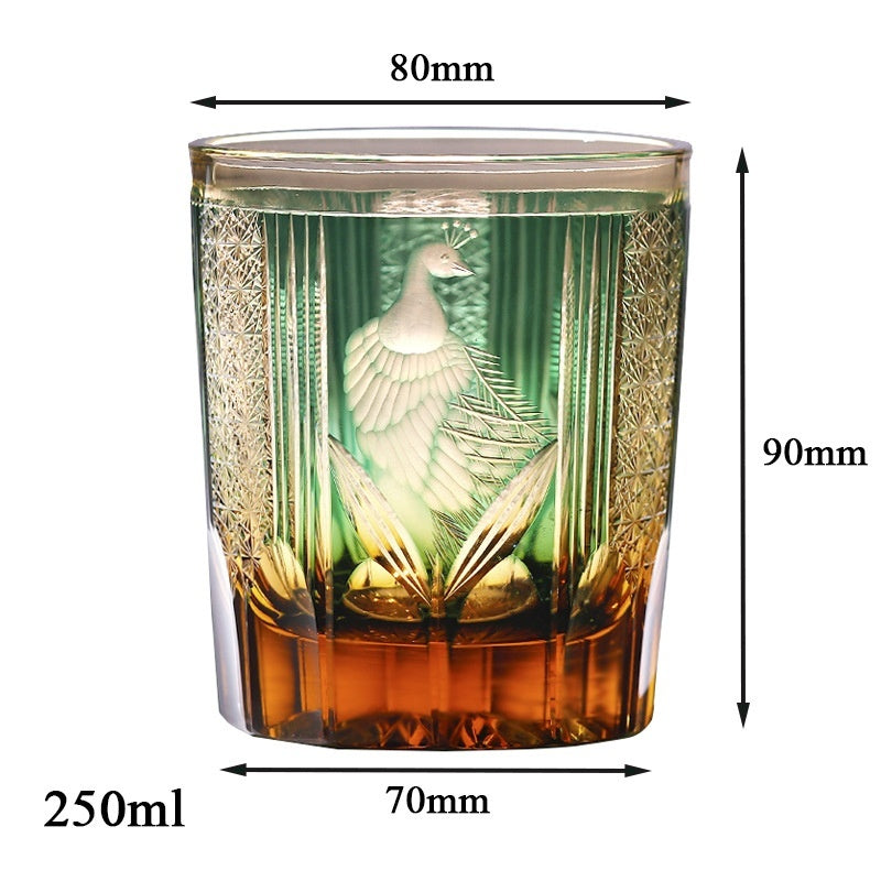 Japanese-style Jianghu Cut Cup Crystal Glasses Retro Affordable Luxury Whiskey - Xuanfeng-Dragon Cup-Danfeng-Blue Peacock-Green Peacock- Cellar Wall- 20646507