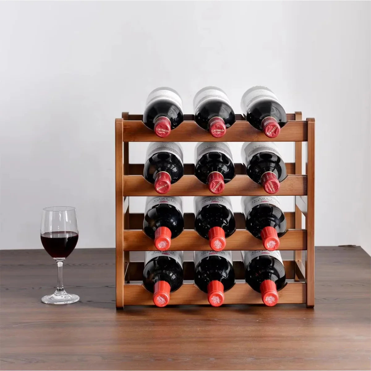 Layered Bamboo Wine Rack - 2 Layer - 6 Bottles-3 Layer - 9 Bottles-4 Layer - 12 Bottles-2 Layer - 8 Bottles-3 Layer - 12 Bottles- Cellar Wall- 78347911