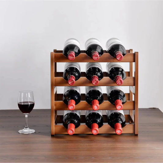 Layered Bamboo Wine Rack - 2 Layer - 6 Bottles-3 Layer - 9 Bottles-4 Layer - 12 Bottles-2 Layer - 8 Bottles-3 Layer - 12 Bottles- Cellar Wall- 78347911