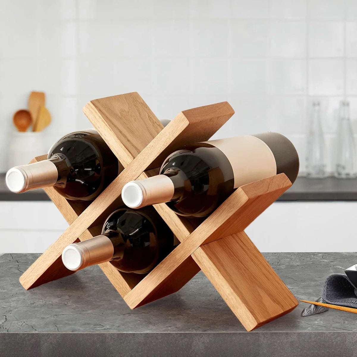 Natural Premium Wood Crossed Wine Rack - Default Title- Cellar Wall- 32880362