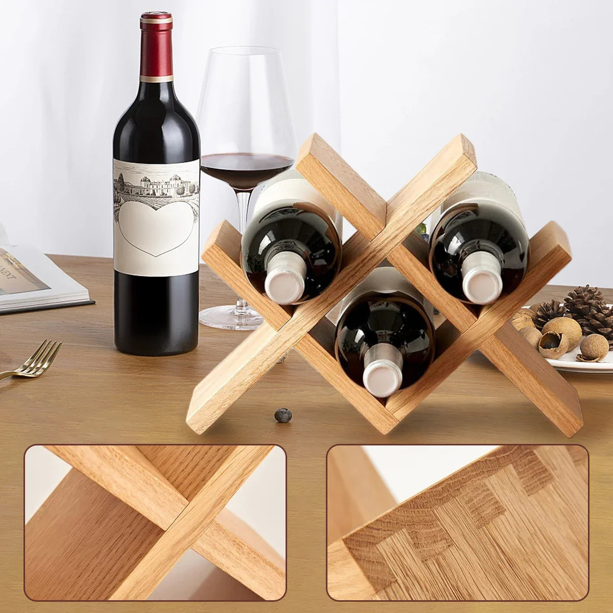 Natural Premium Wood Crossed Wine Rack - Default Title- Cellar Wall- 58423804