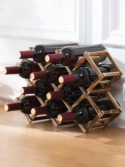 Foldable Grid Wooden Wine Holder