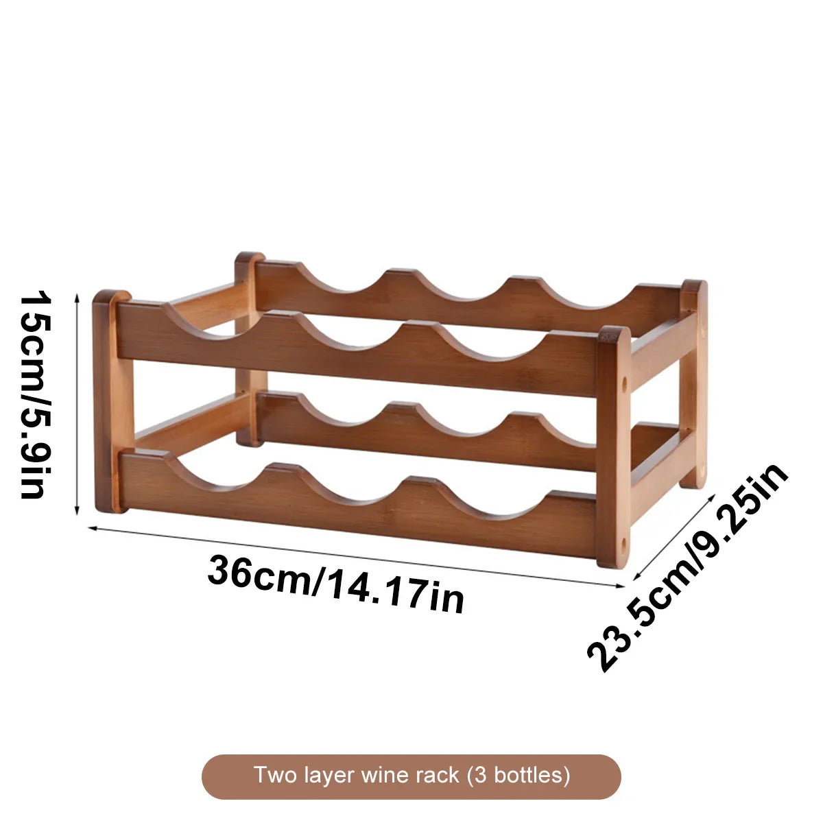 Layered Bamboo Wine Rack 2 Layer - 6 Bottles Cellar Wall