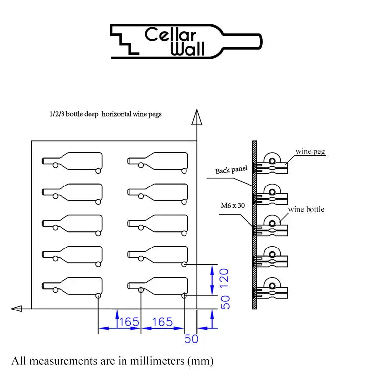 Single Bottle Wine Peg - Silver-Black-Gold-Rose Gold- Cellar Wall- 1451926